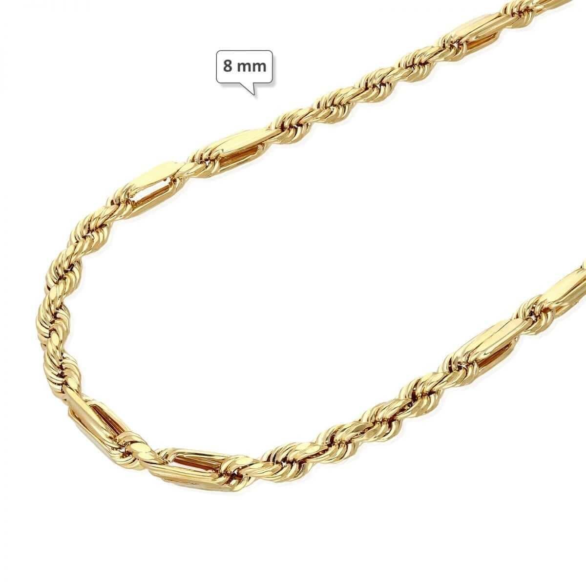 10K Solid Gold Diamond-Cut 4-8mm Milano Figaro Rope Chain (Hollow) 20-32″