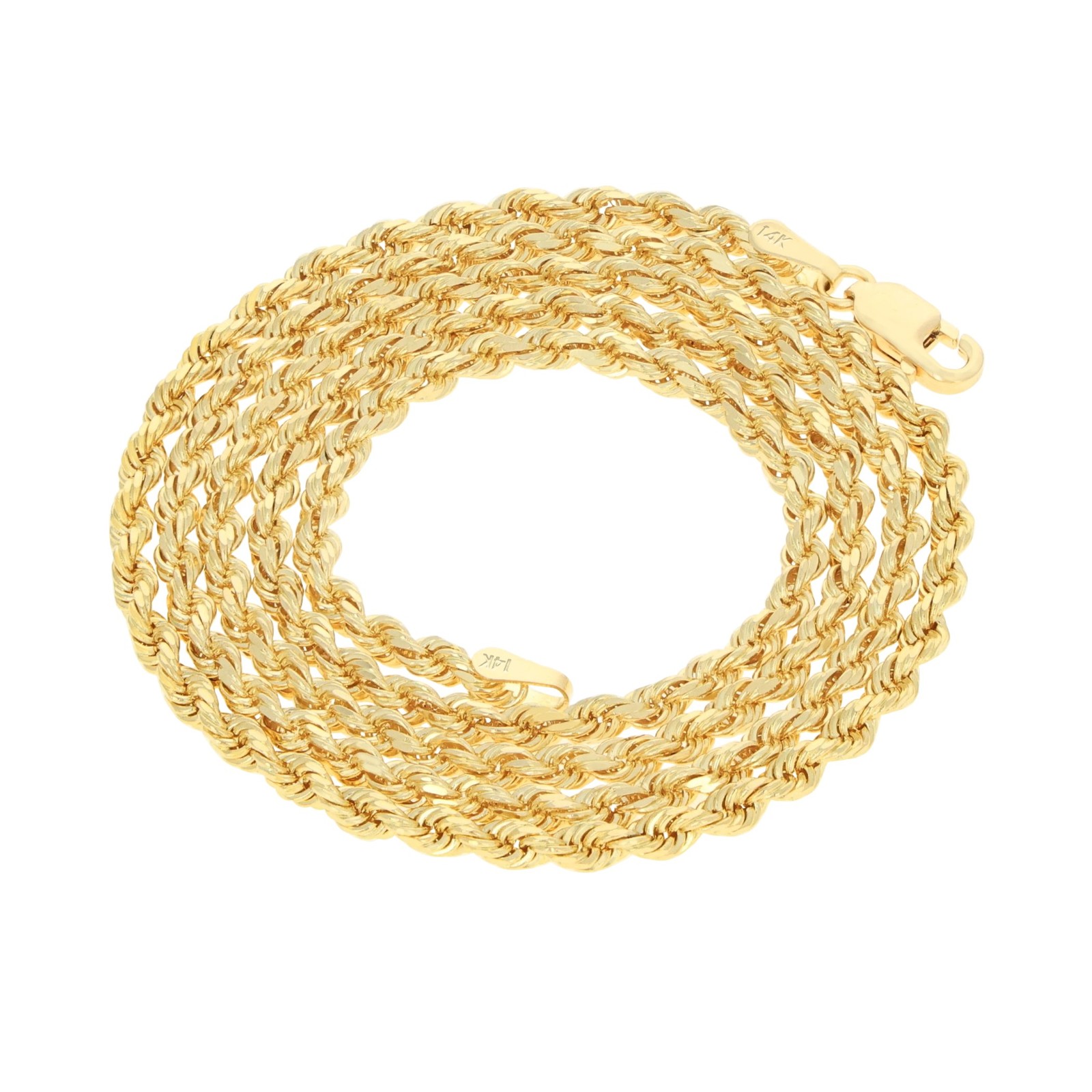 14K Yellow Gold Solid 2.5mm Rope Diamond Cut Chain Mens Women Necklace 16″- 30″