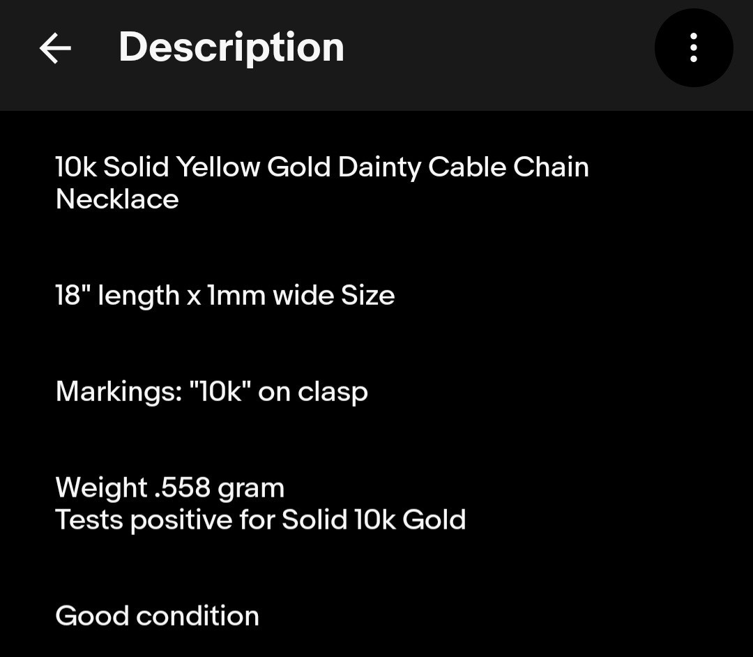 10k Solid Yellow Gold Dainty Cable Chain Necklace 18″ Length x 1mm Width
