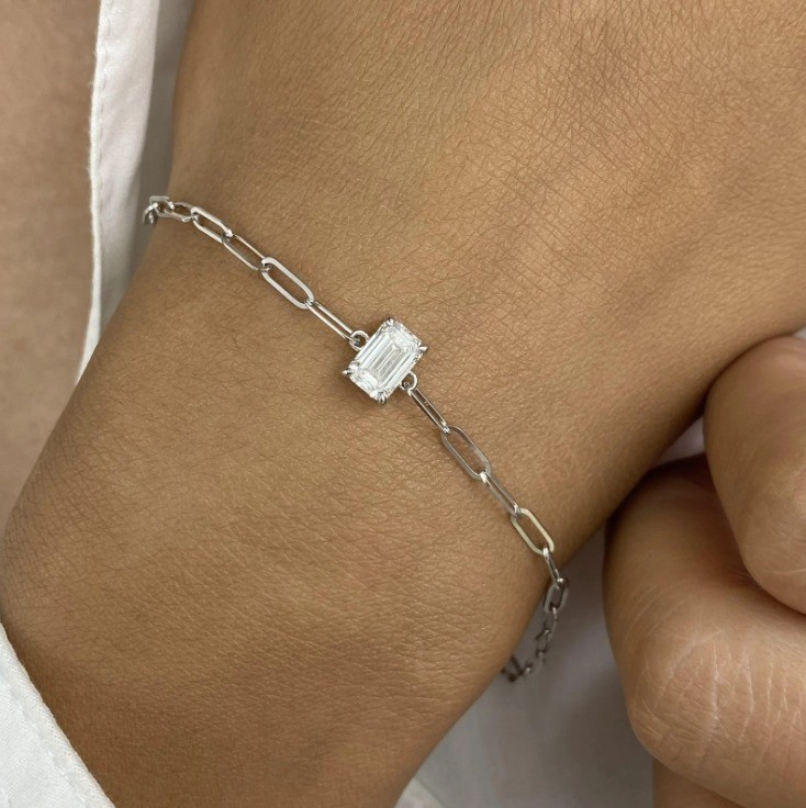 Emerald Lab grown Diamond 1.50 D VS1 Bracelet 14K white Gold 6.25inch
