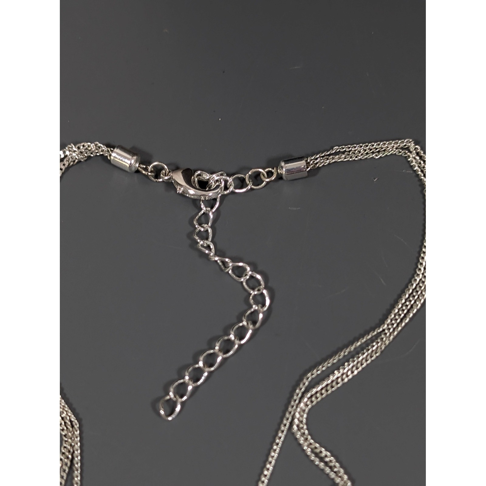 Silver Tone Circle Pendant Necklace Multi Chain Minimalist Modern Y2K 20 in