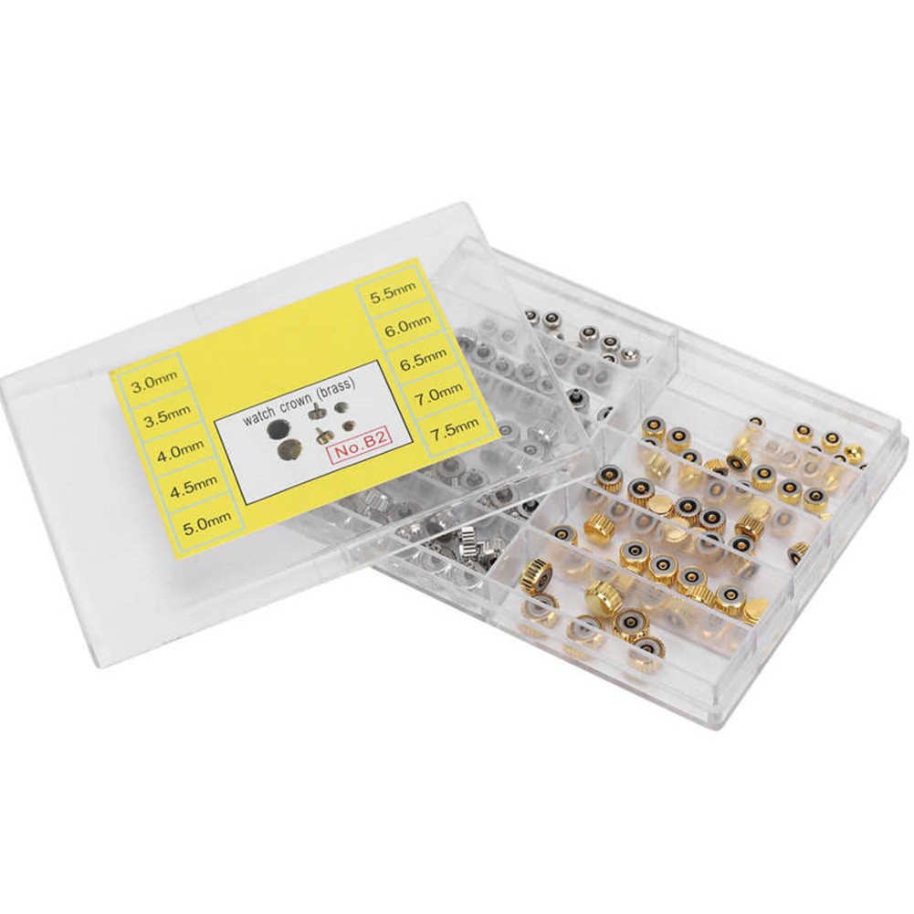 100Pack 3.0‑7.5mm 10-Size Watch Crown Head Assortment Watchmaker Repair Box Kit
