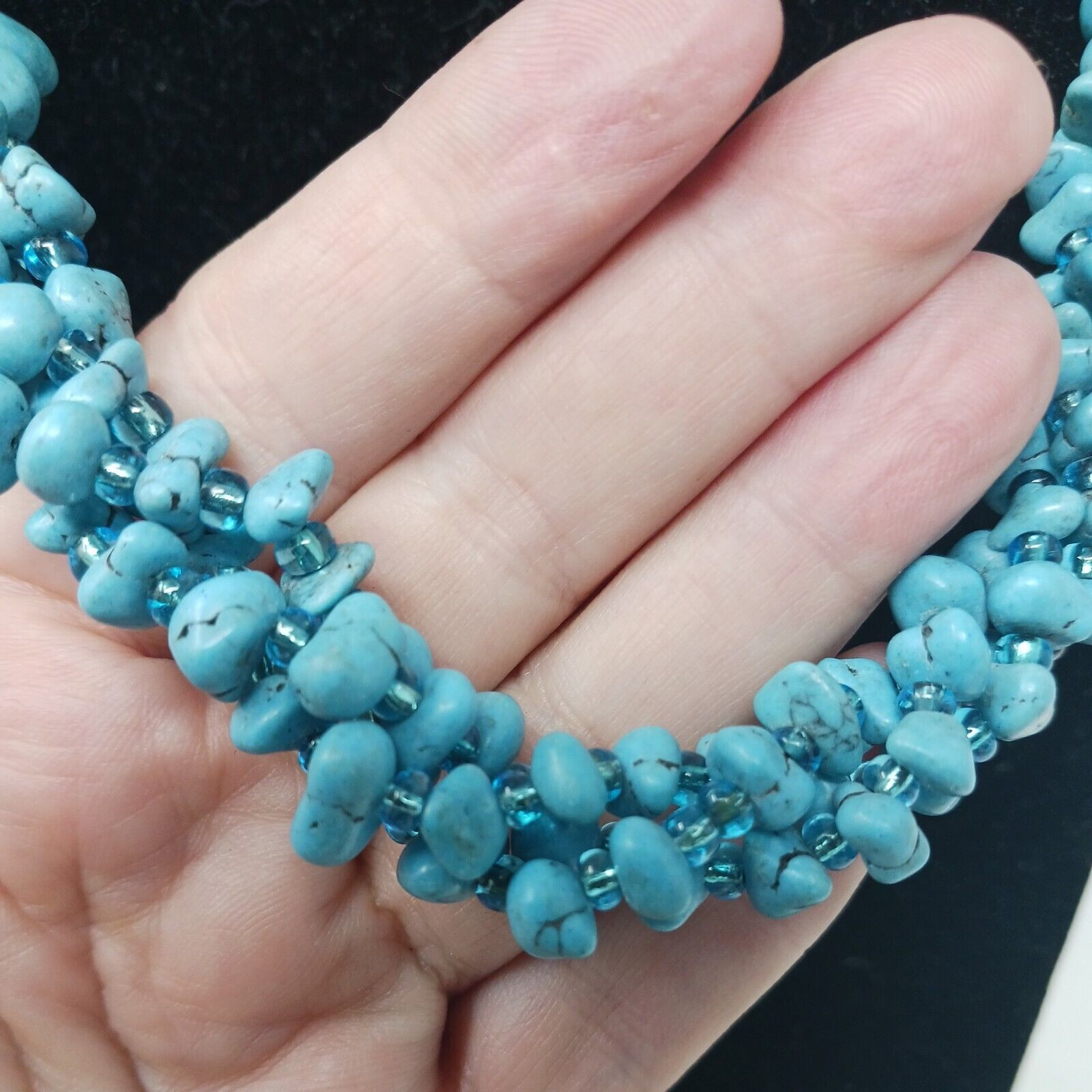 Turquoise Color Stone & Bead Multi Strand Necklace 22.5 in #J4