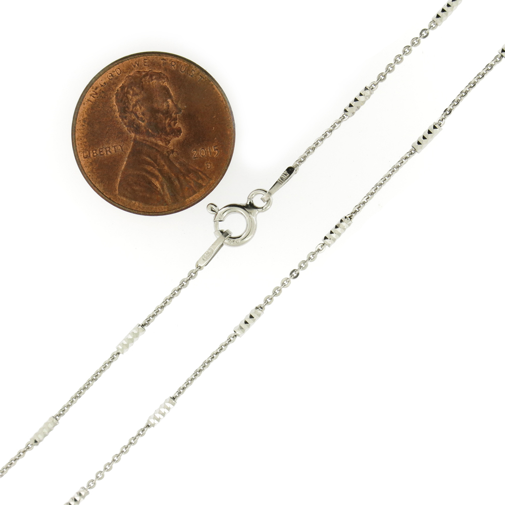 925 Sterling Silver Rhodium Finish Diamond Cut Tube Brite Chain Necklace Italy