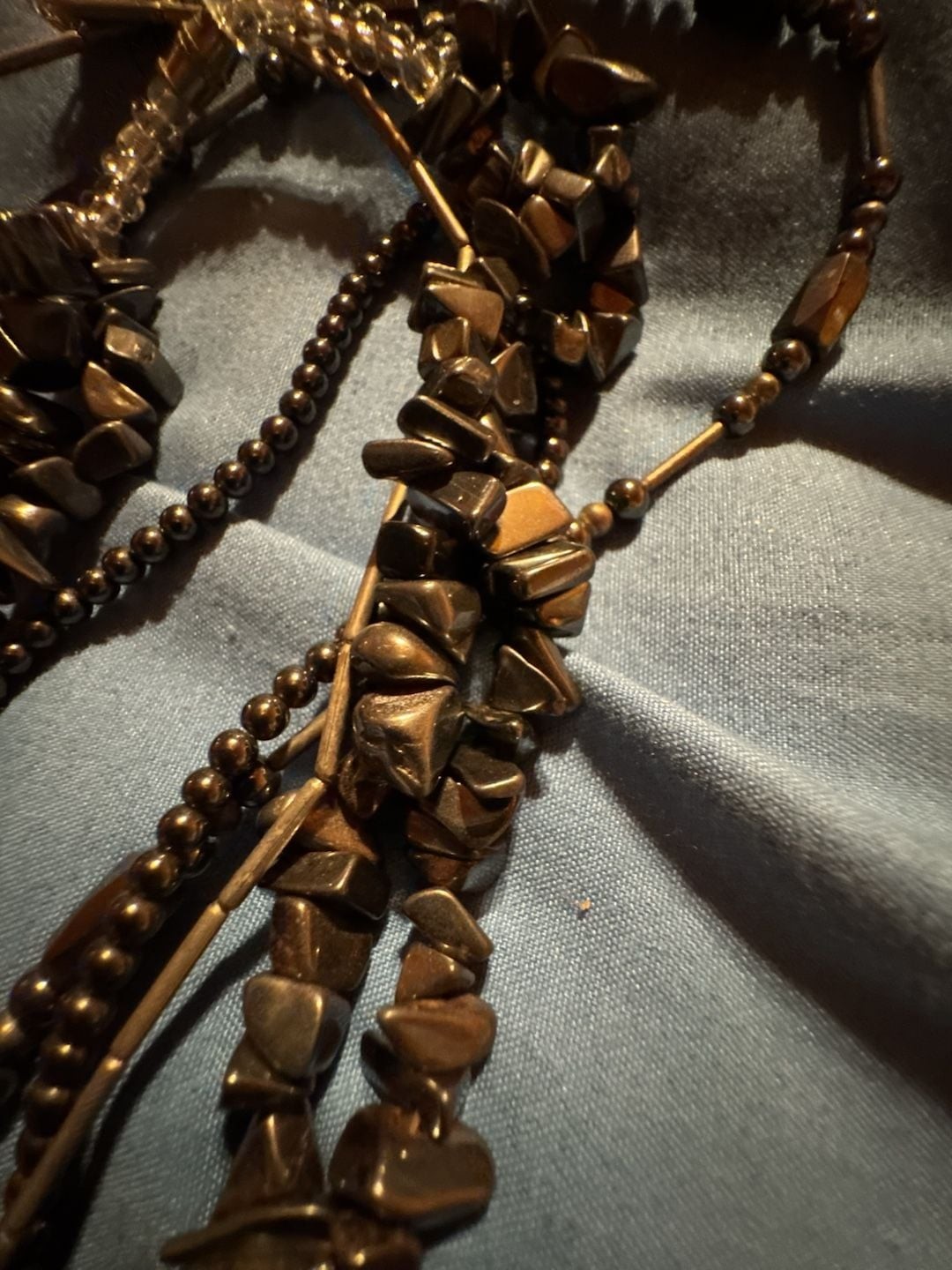 Multi-Strand Hematite Chip and Bead Necklace with Pendant