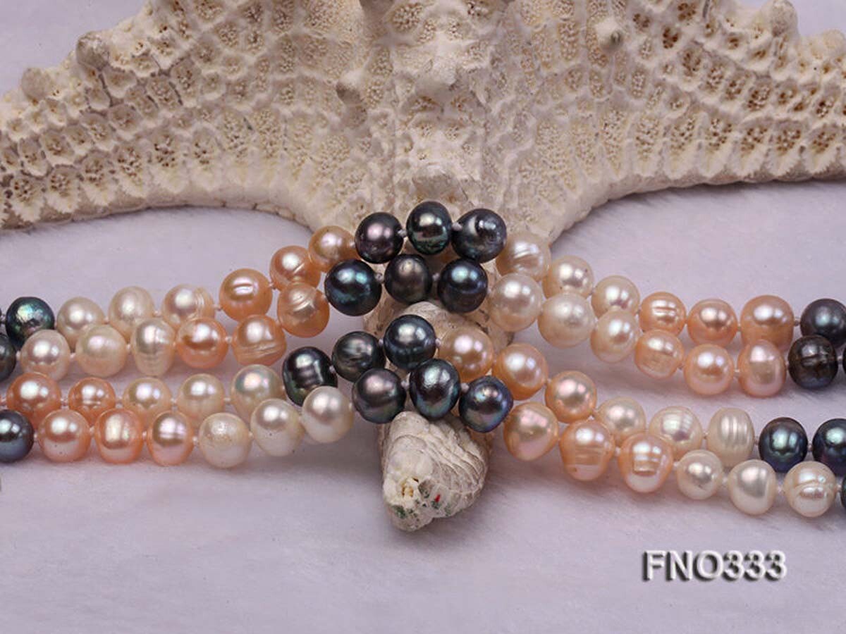 Fashion 7-8mm Multicolor Natural Freshwater Pearl Long Necklace 36-100 inches