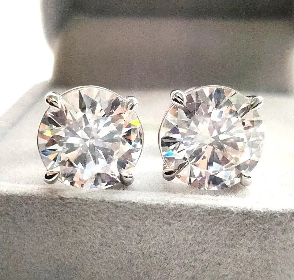 HUGE & RARE 14 Ct Certified Round White Diamond Solitaire Stud 925 Silver