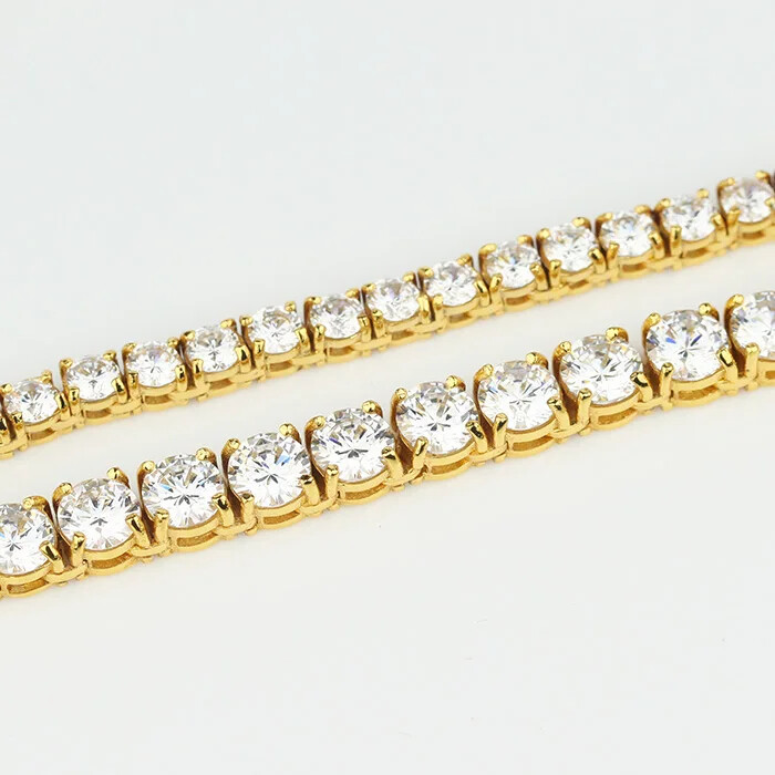 Mens Gold Plated Solid Stainless Steel Tennis Chain Necklace Bracelet 3mm-6mm