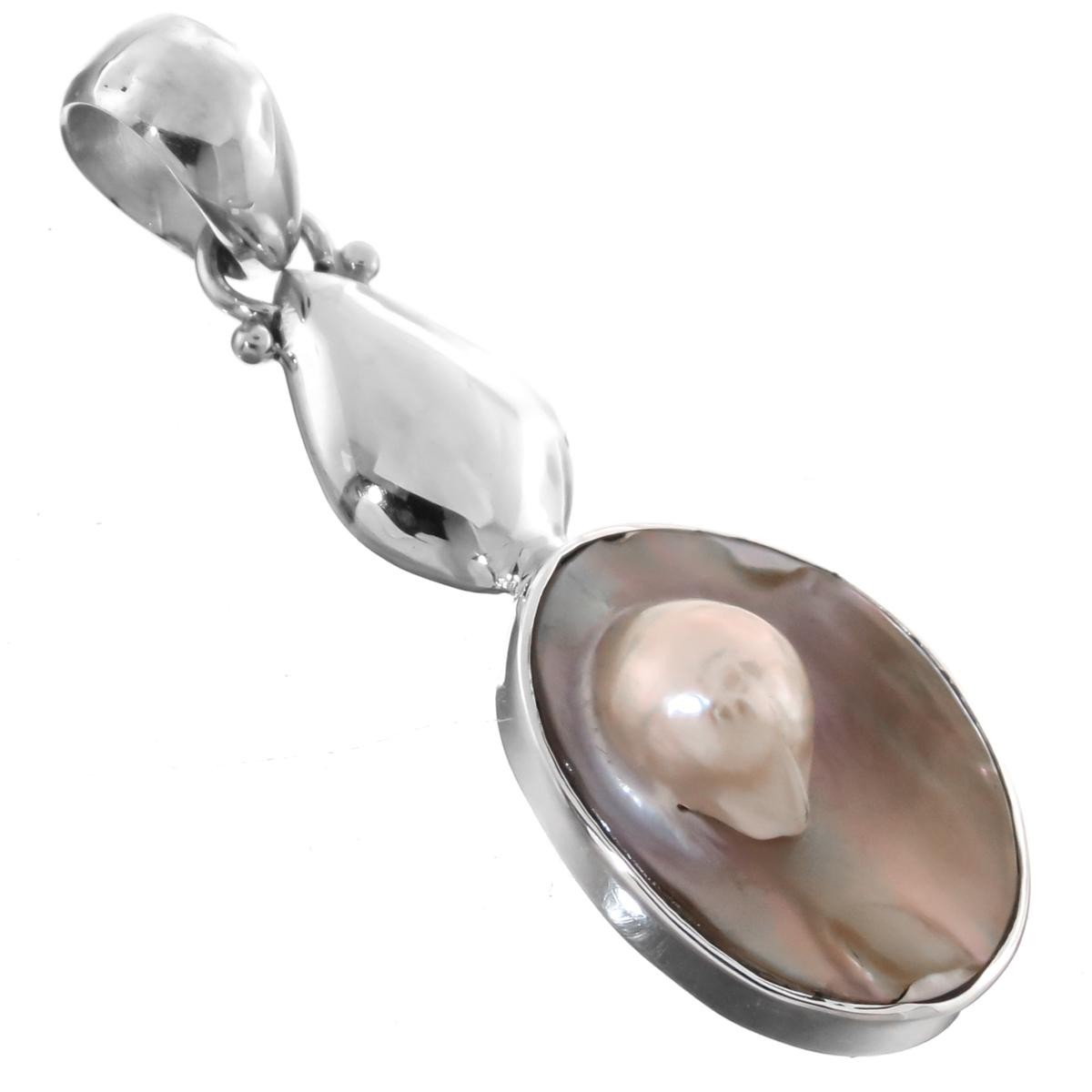 925 Sterling Silver Blister Pearl Sterling Pendant, 1 9/16″
