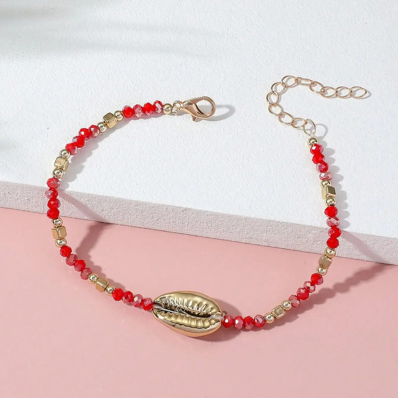 1 Seaside Beach Style String Color Bead Crystal Shell Ankle Ankle Anklet Women’s