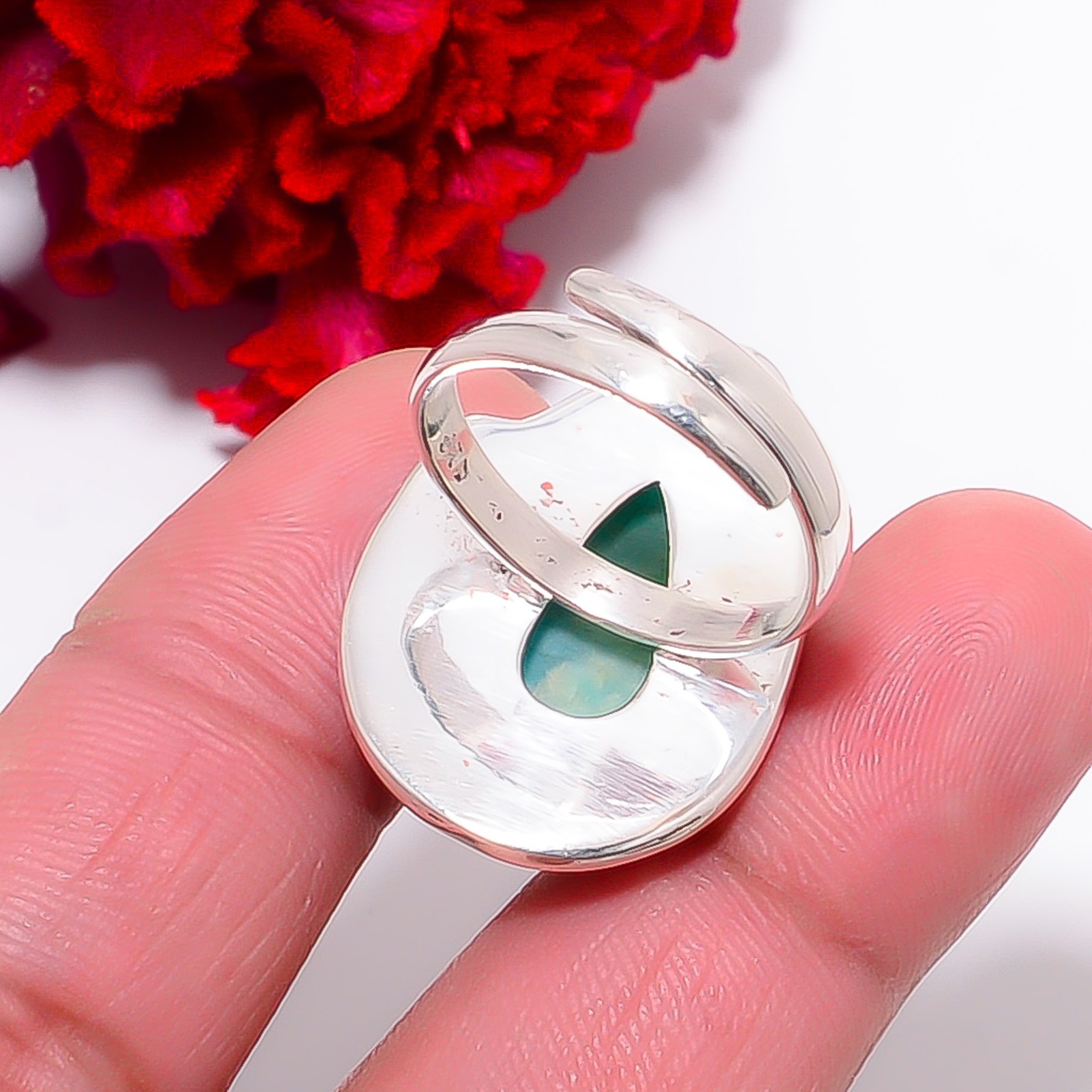 Amazonite – Peru Two Tone Designer Gemstone 925 Sterling Silver Ring S.9 R98236