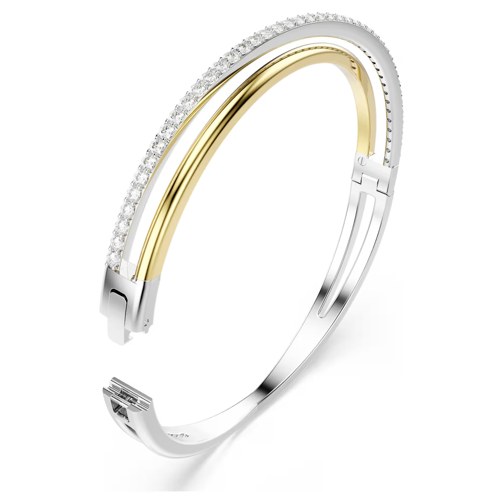 Hyperbola White Mixed Metal Finish Bangle Round Cut New
