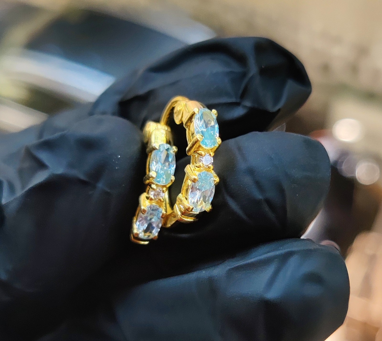 2Ct Oval Cut Lab Created Blue Topaz Hoop Earrings 14K Yellow Gold Plated Silver