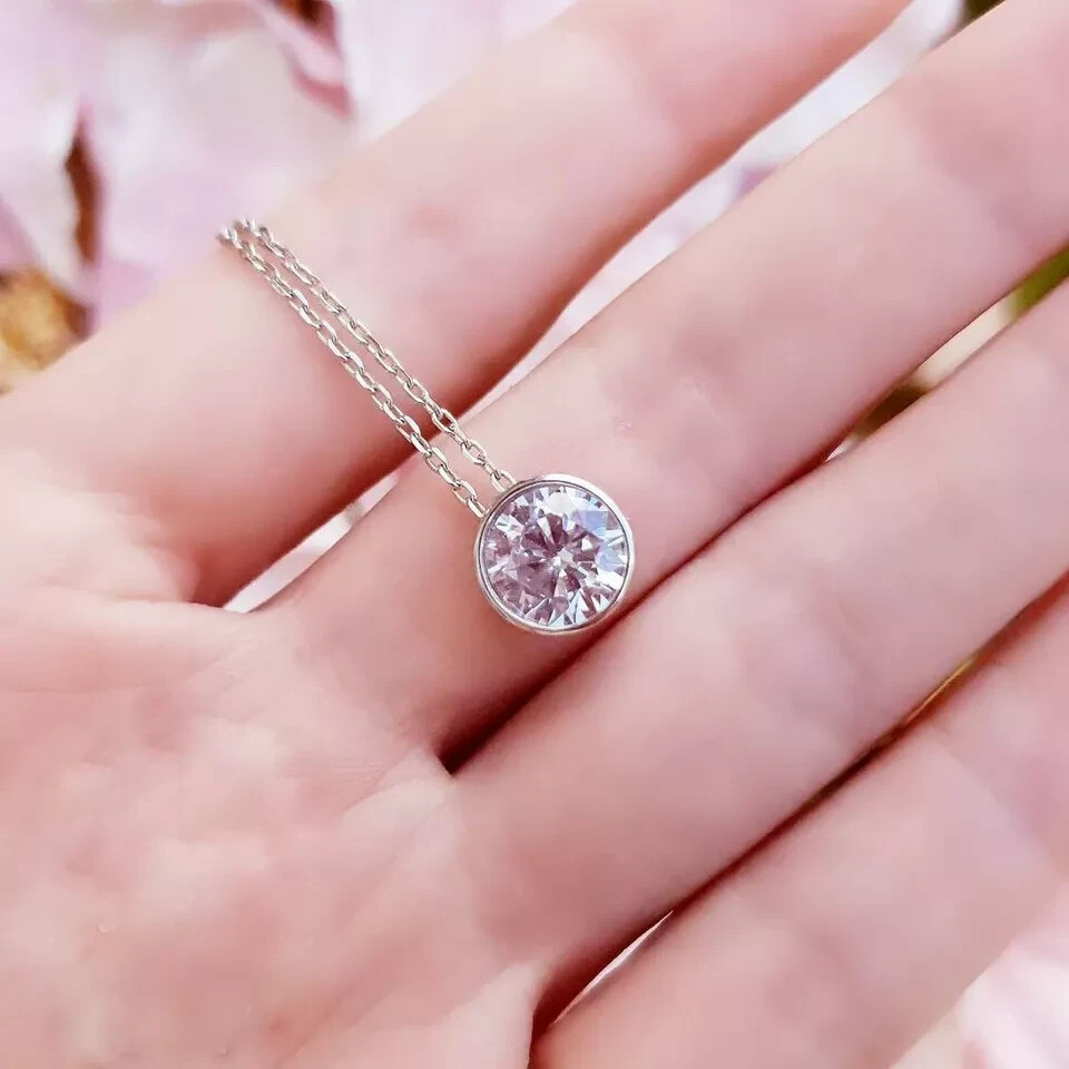 2 CT Lab Created Diamond Pendant With Free Chain 14K White Gold FN