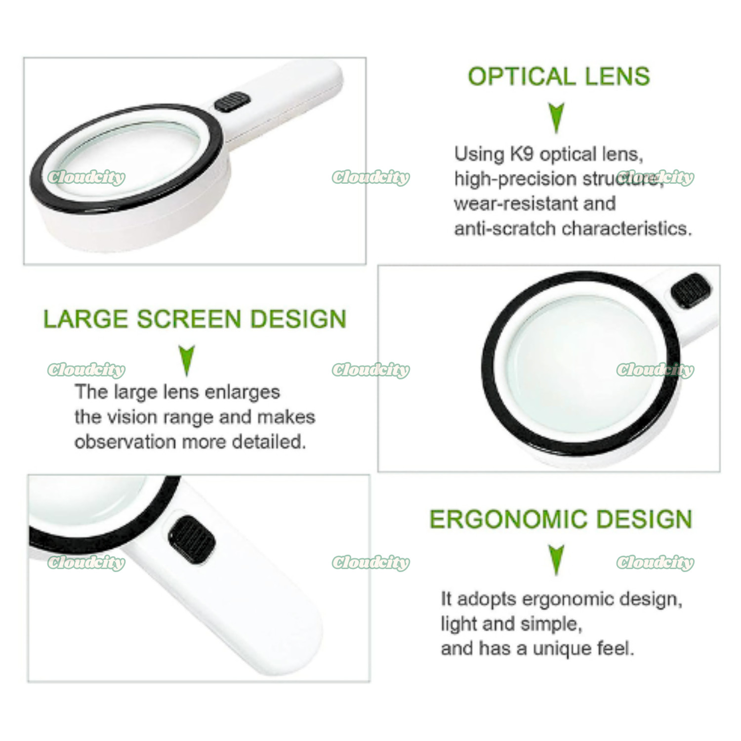 30X Jumbo Handheld Magnifying Glass w/ 12 Bright LED Light Illuminated Magnifier