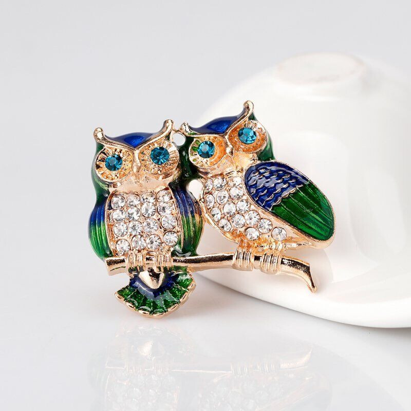 CUTE ENAMEL RHINESTONE OWL BIRD BROOCH PIN~MOTHERS DAY BIRTHDAY GIFT FOR HER MOM