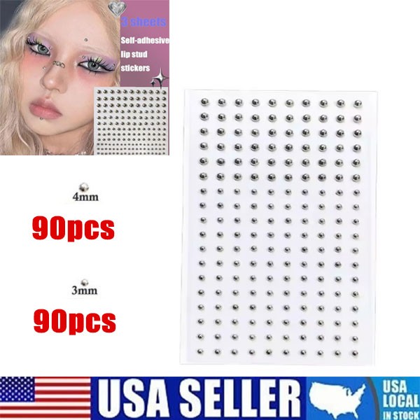 180Pcs Face Gems Lip Stud, Fake Piercing Nose Stud Eyebrow Sliver