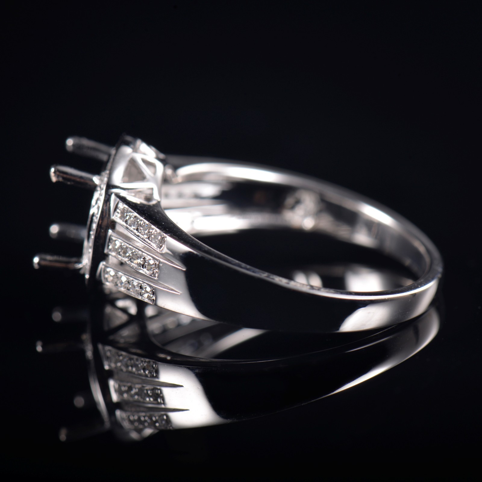Custom Lab Diamond Round 7.6mm 4 Prong 3-Row Split Shank Semi Mount Ring 14K WG