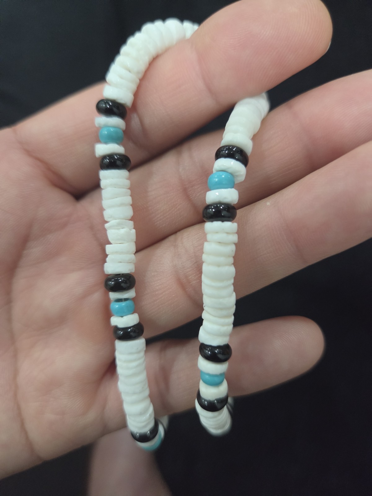 Puka Shell Surfer Necklace/ Stainless Steel/Adjustable Lobster Clasp/Turquoise.