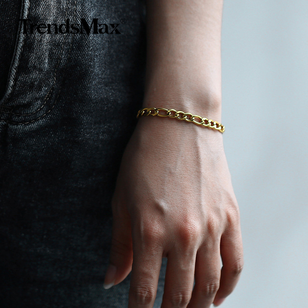 3/5/7/9mm Silver/Gold Plated Stainless Steel Figaro Link Chain Bracelet 7-10 in