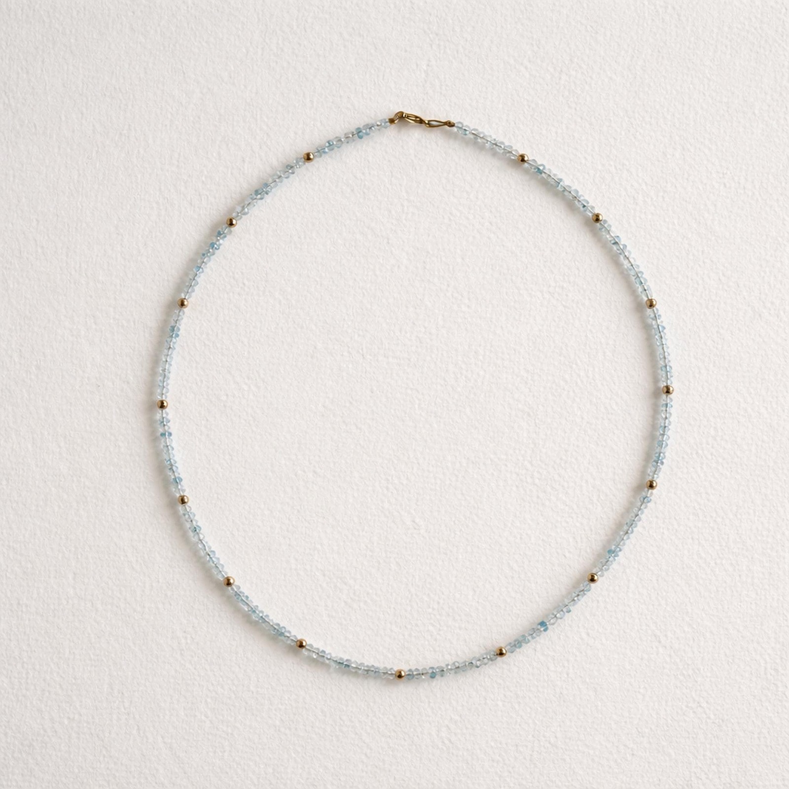 14K Gold Aquamarine Bead Necklace 17in