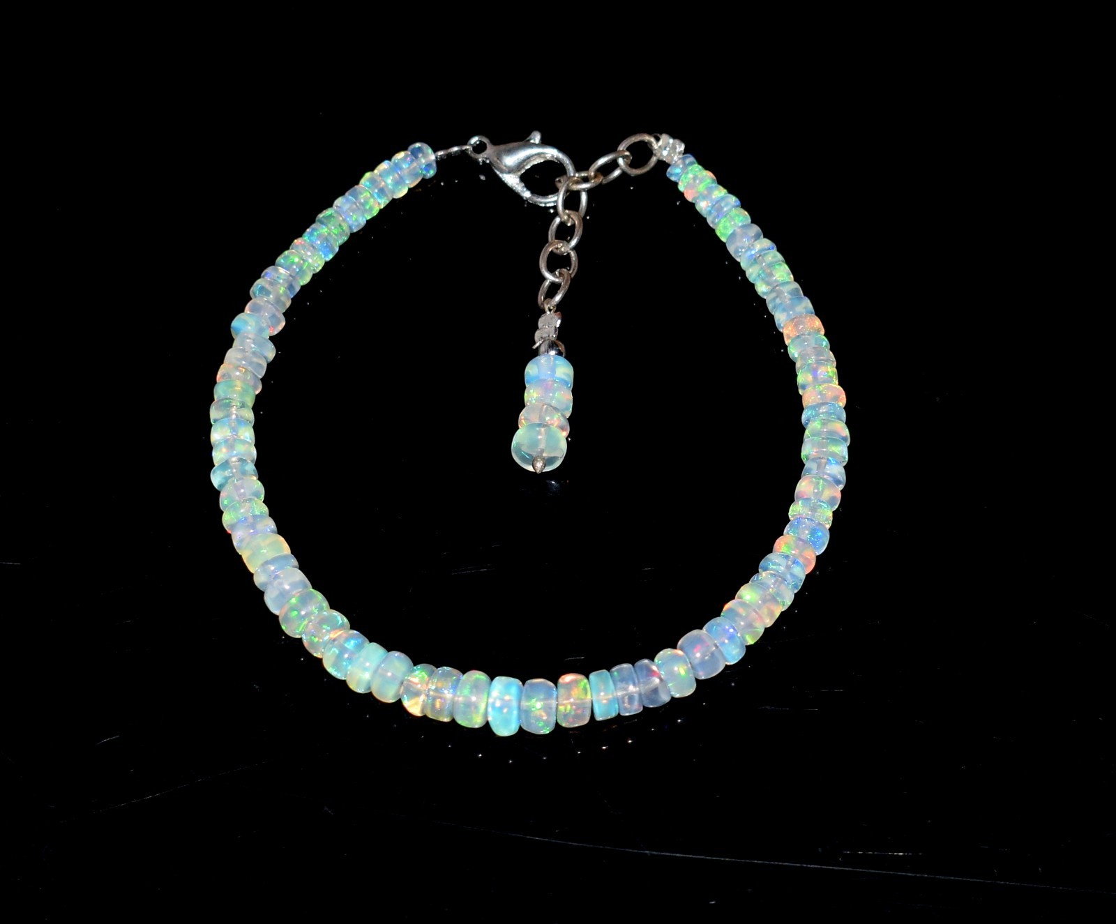 Natural Ethiopian Opal Wello Fire Opal Gemstone Beads 7.5″ Bracelet AF0319