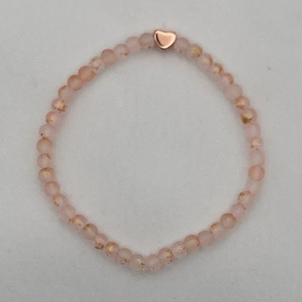 Pink Beaded Stretch Bracelet, Heart Dangle Charm, Unisex Adults, Love