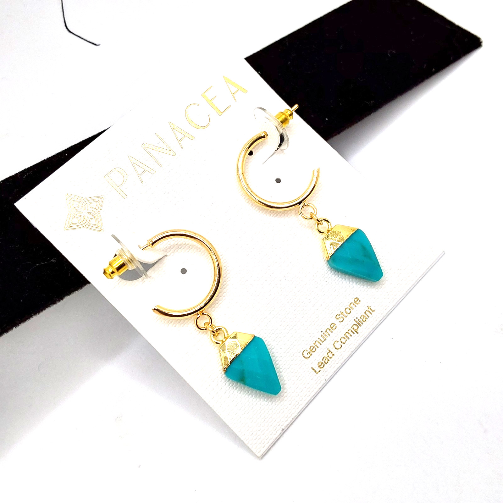 Panacea Elegant Gold-Plated Crescent Hoop Turquoise Drop Pendant Earrings