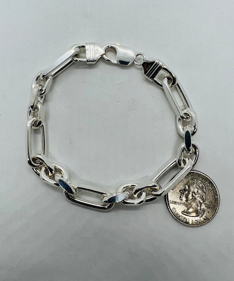 925 Sterling Silver Solid Men’s Cable Link Chain Bracelet Size 5 To 9 Inch