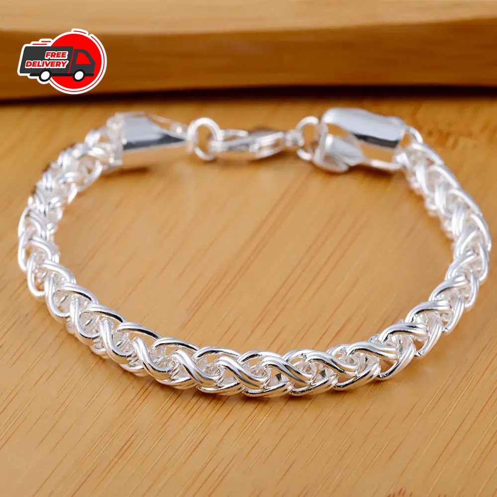 925 Sterling Silver Charm Glossy Bead Bangle Women’s Fashion Bracelet Jewelry