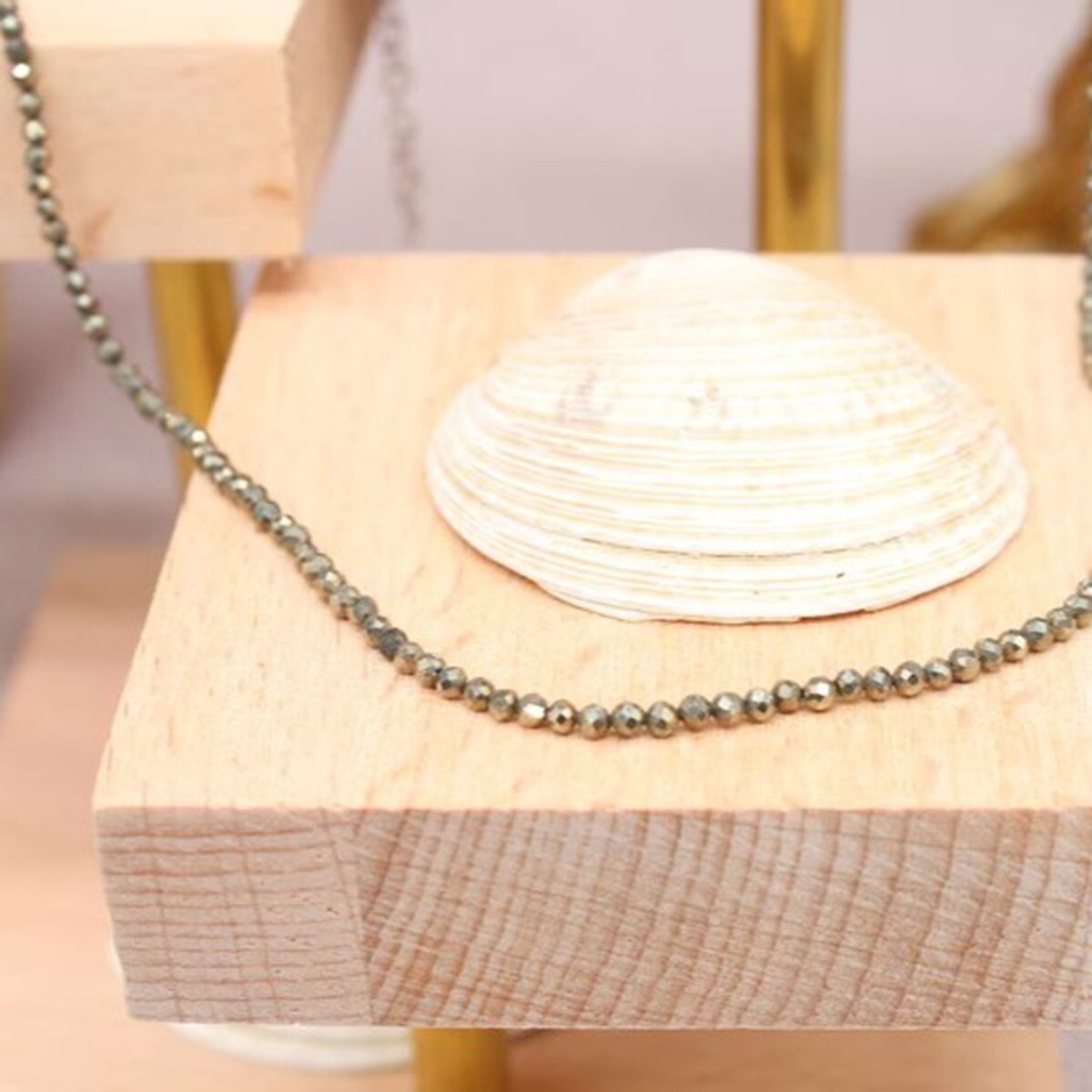 Pyrite 2mm Crystal Gemstone Faceted Beads Dainty Choker Necklace Minimalist
