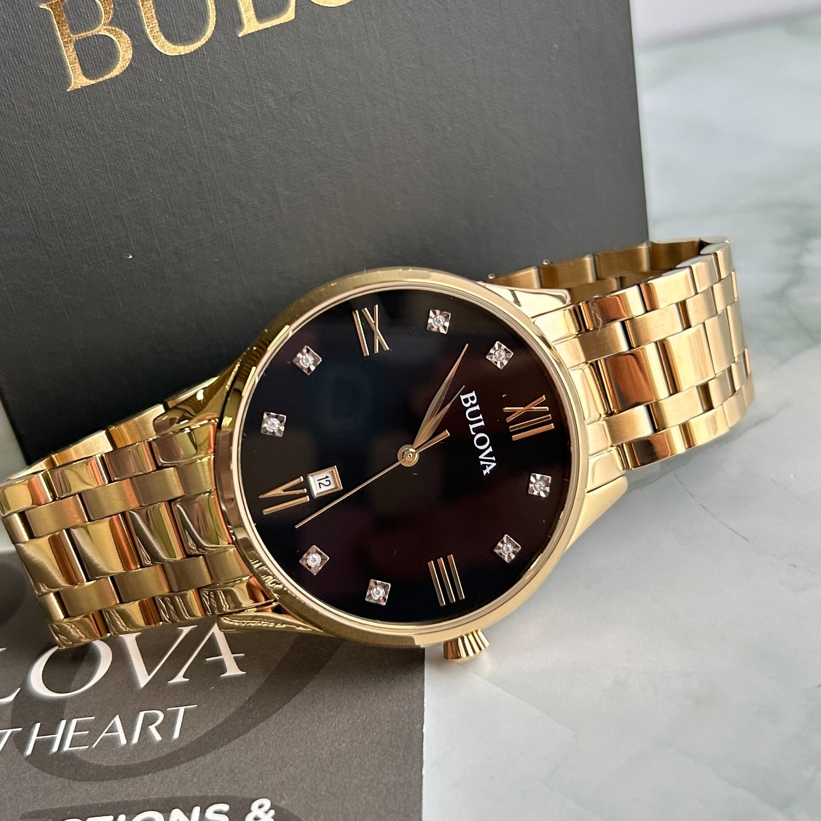 Bulova Classic 97D108 Diamond Black Dial Gold-Tone Bracelet Men’s Quartz Watch