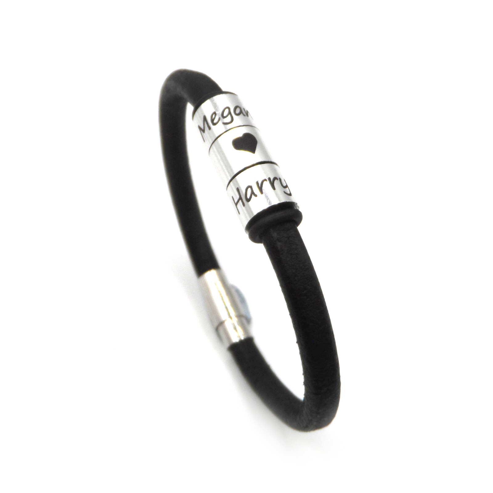 Mens Leather Bracelet – Personalised Name Rings – Gift Boxed – For Him