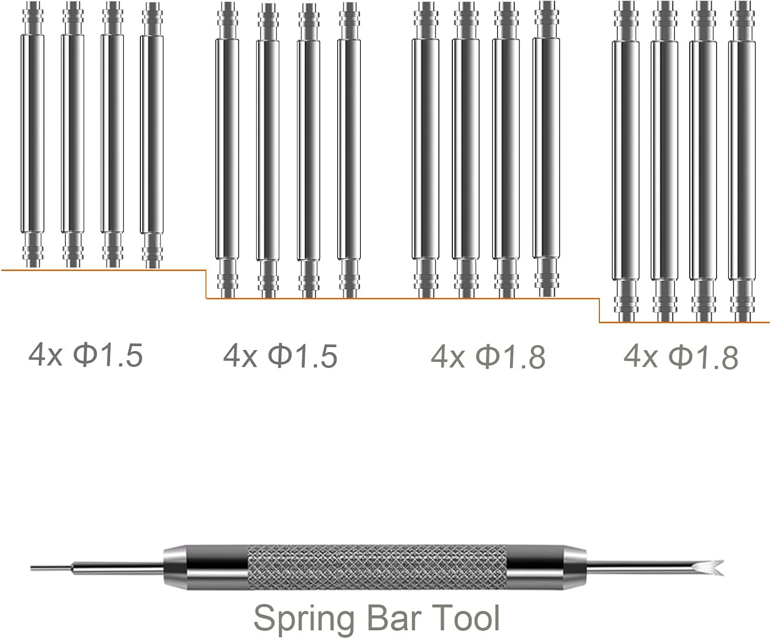 Watch Band Pins Spring Bars Tool Kit, 1.5Mm & 1.8Mm Thickness | Heavy Duty, Comp