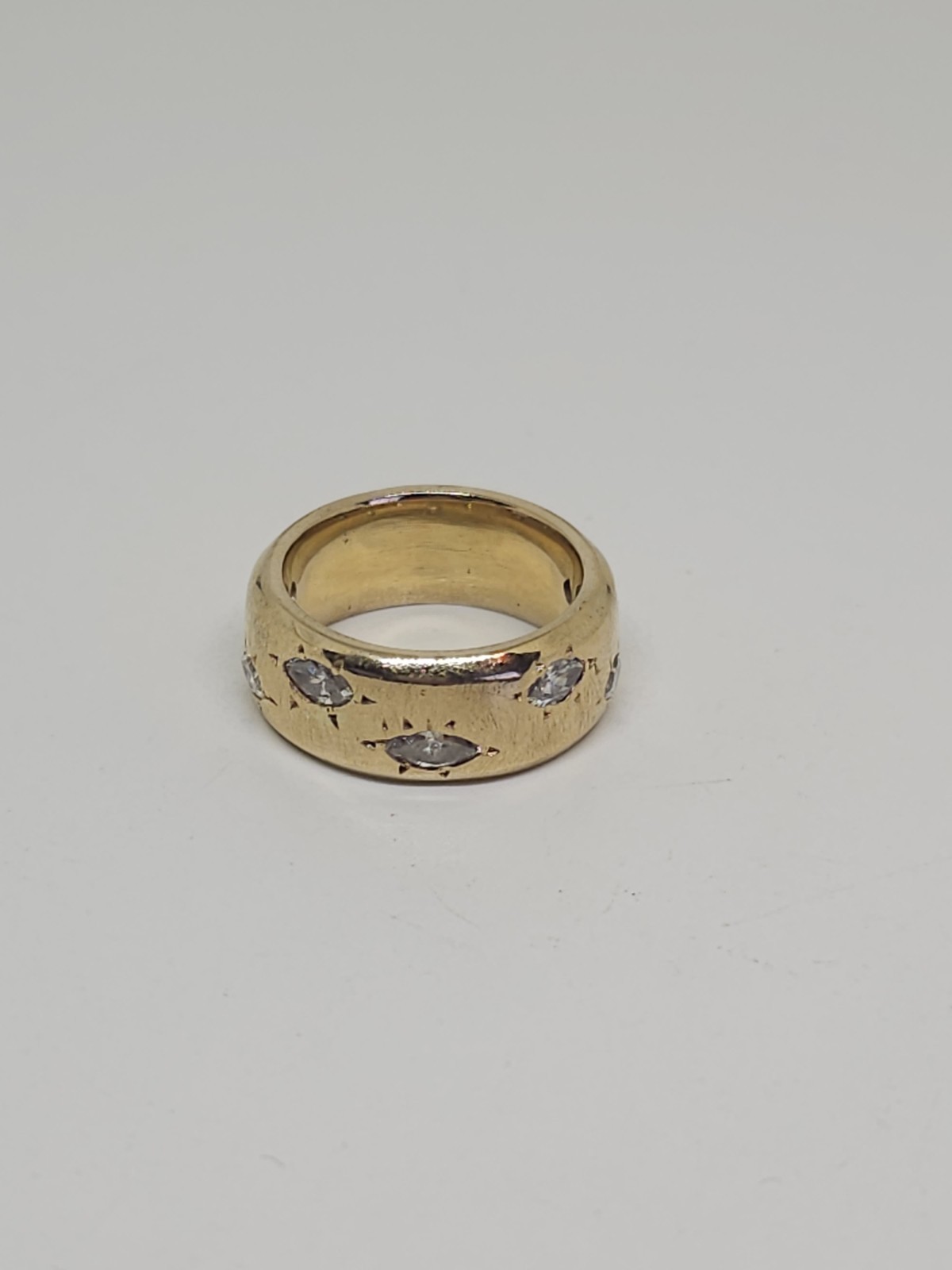 Custom Design 14k Yellow Gold 7.8 mm Wide Marquise Diamond Band 1ctw Size 5