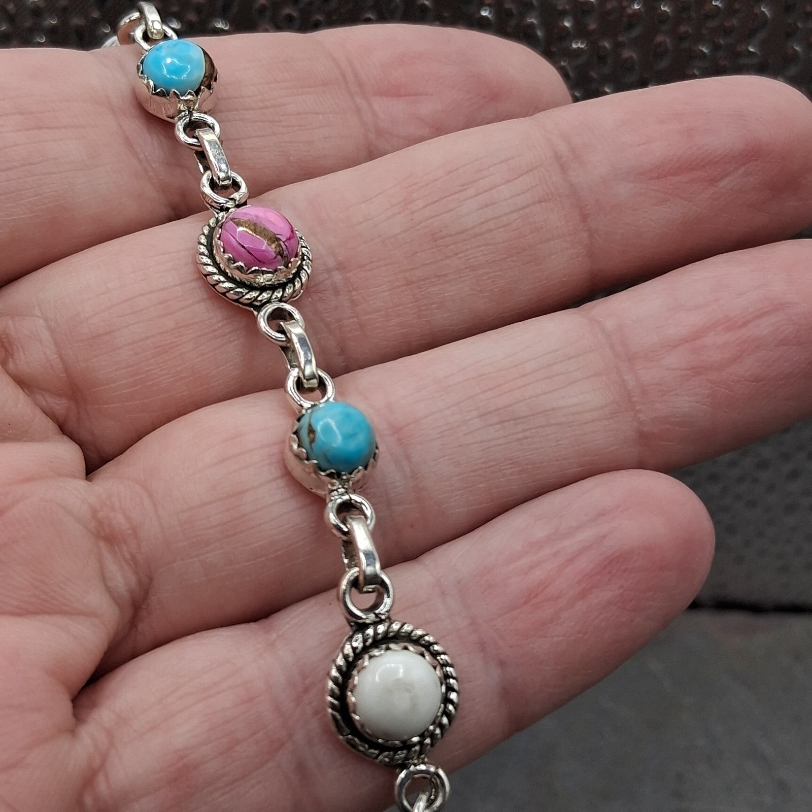 Cotton Candy Turquoise Bracelet Multistone Adj 6-8″ Sterling Silver Southwestern