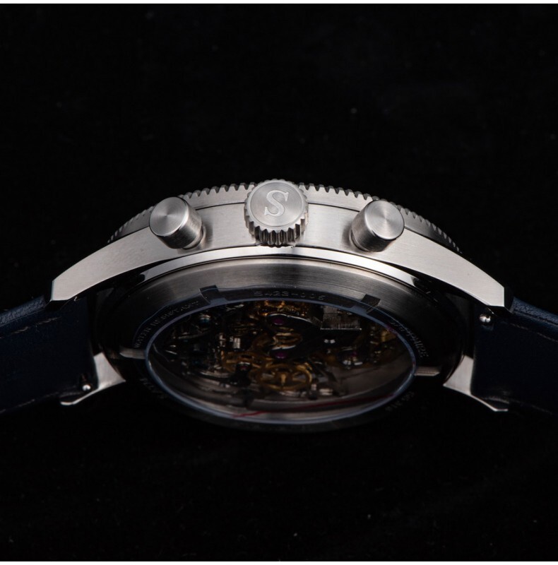 Sugess Mechanical Chronograph Steel Black Leather Brown Men’s Watch