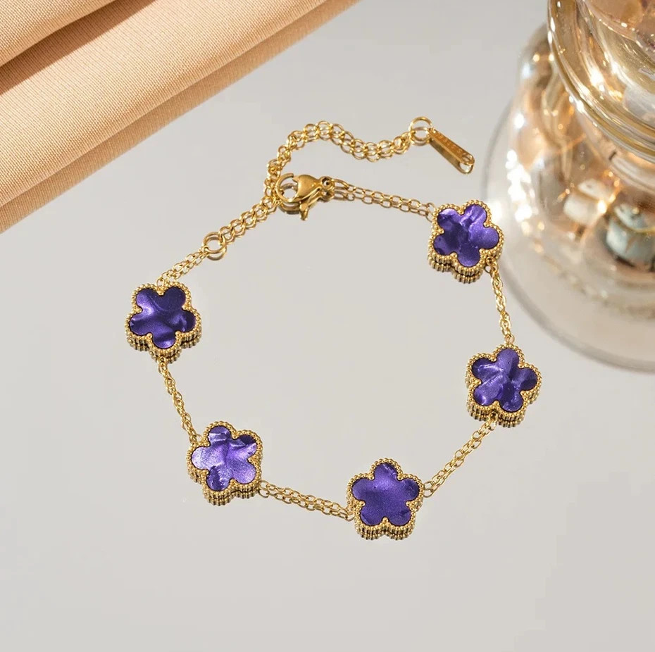 1 pc Adjustable Five Flower Stainless Steel Bracelet for Women