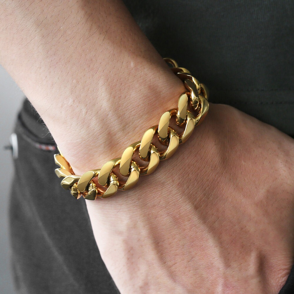 Miami Cuban Link Bracelet Chain Set 18k Gold Plated Stainless Steel 4mm-14mm
