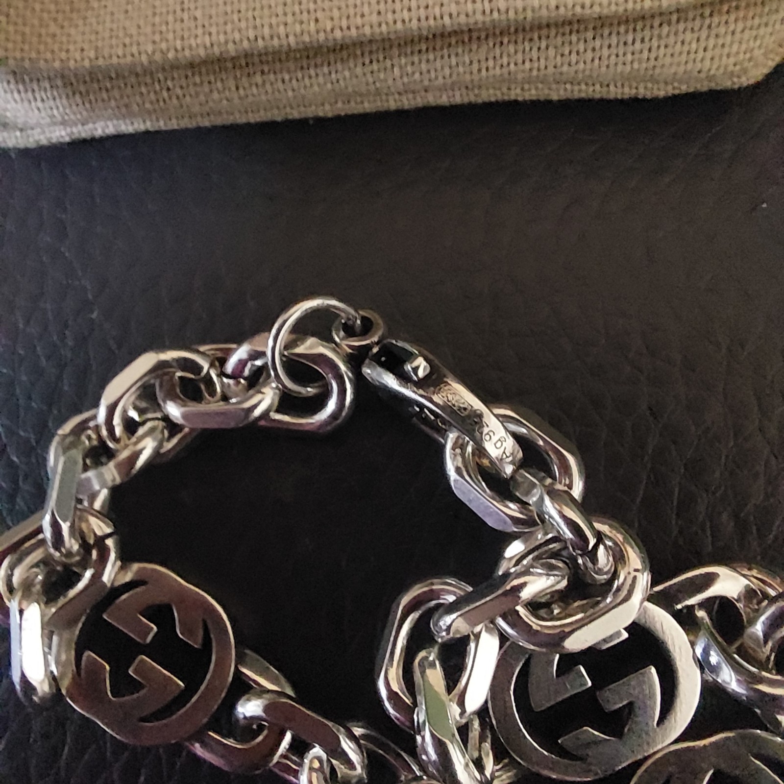 Gucci 925 Silver GG Oval Link Chain 18 Bracelet 7″