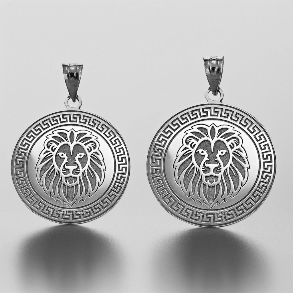 Solid Sterling Silver Lion Medallion Pendant Necklace (S/L)