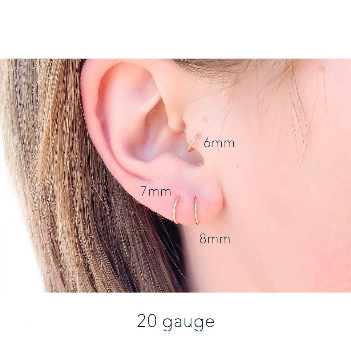 Solid 10K Gold Cartilage Hoop, Tiny Gold Cartilage Earring, Dainty Helix Hoop