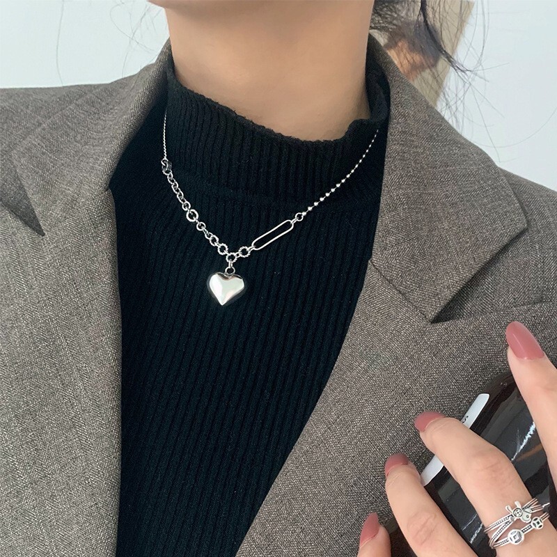 Vintage Handmade 925 Sterling Silver Love Heart Shaped Pendant Necklace
