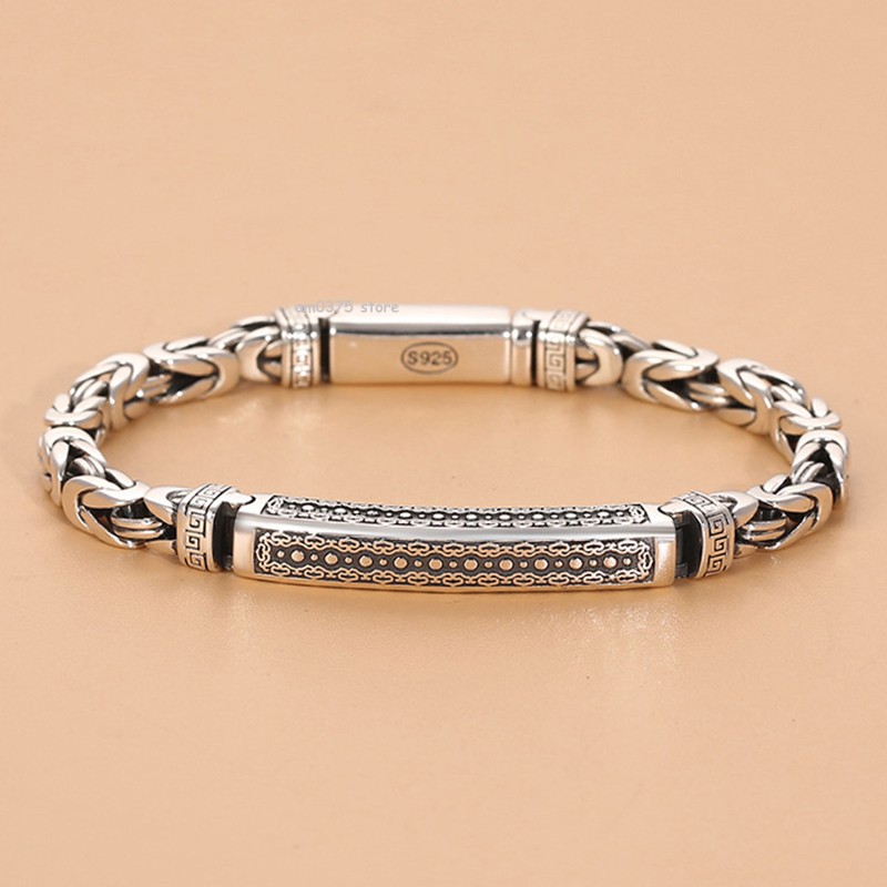 Pure S925 Sterling Silver Chain Men Women I Do Tube 5mm Byzantine Link Bracelet