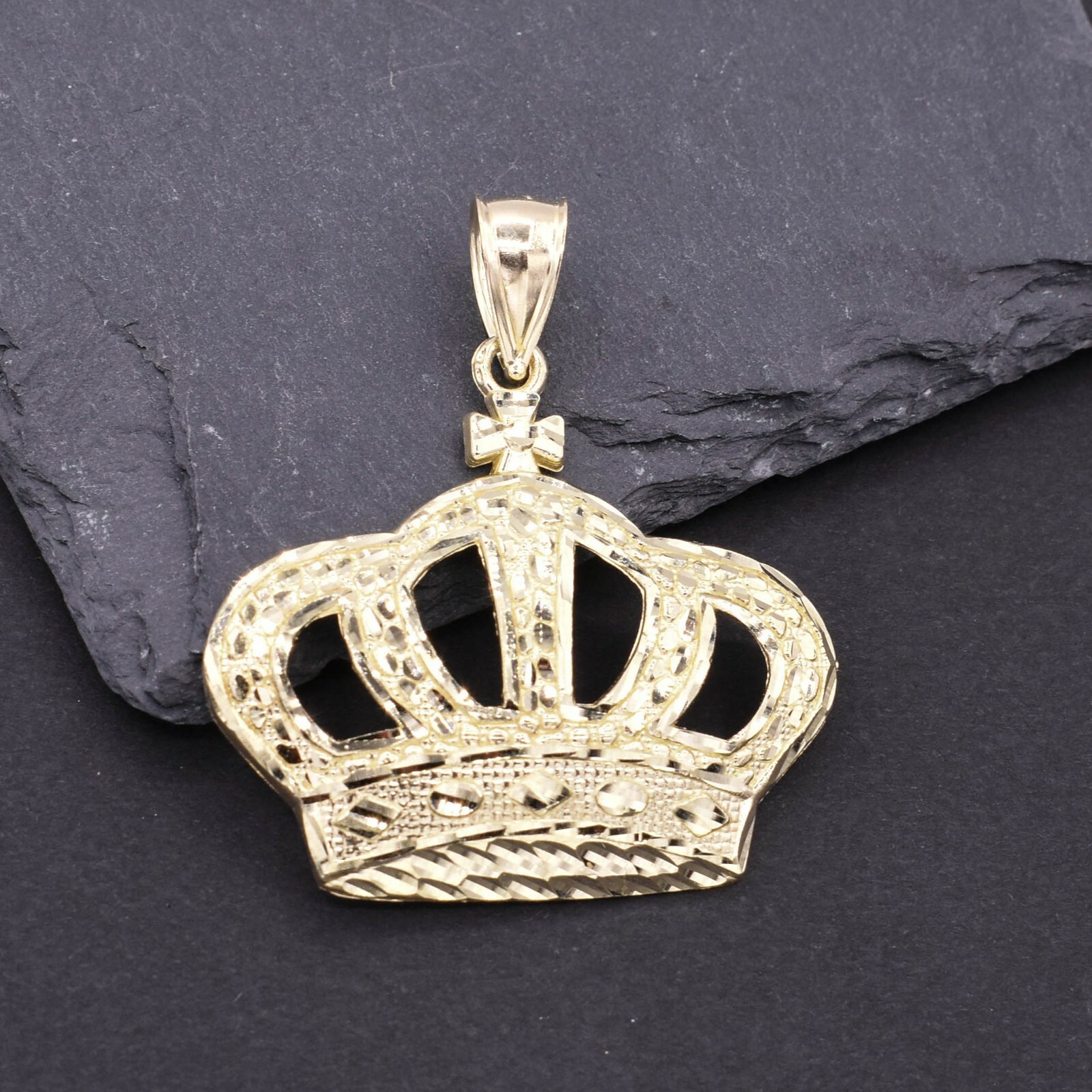 Textured Nugget Style Crown Pendant Charm Real Solid 10K Yellow Gold ALL SIZES