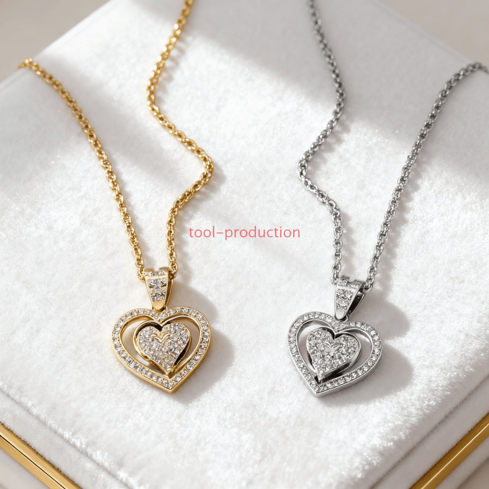 Sparkling Double Layer Heart Zircon Pendant With Free Chain A+++++