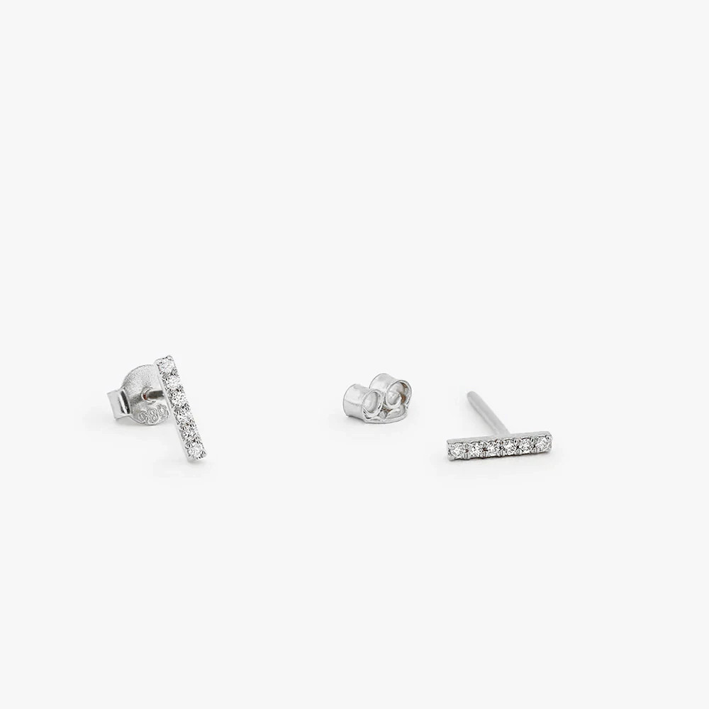 14K Gold 0.10 CT H-I/SI Round Natural Diamond Dainty Minimal Bar Stud Earrings