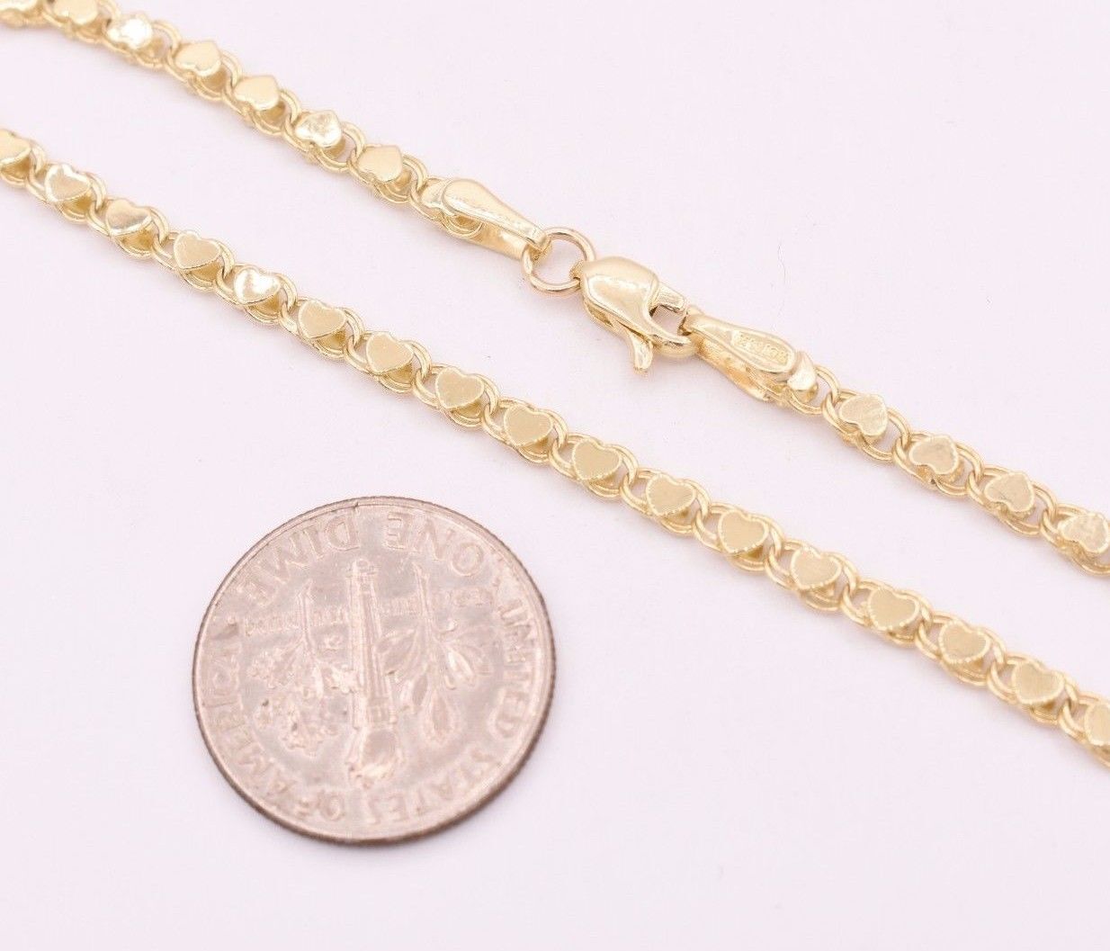 3.3mm Reversible Mirrored Heart Link Bracelet Real Solid 14K Yellow Gold