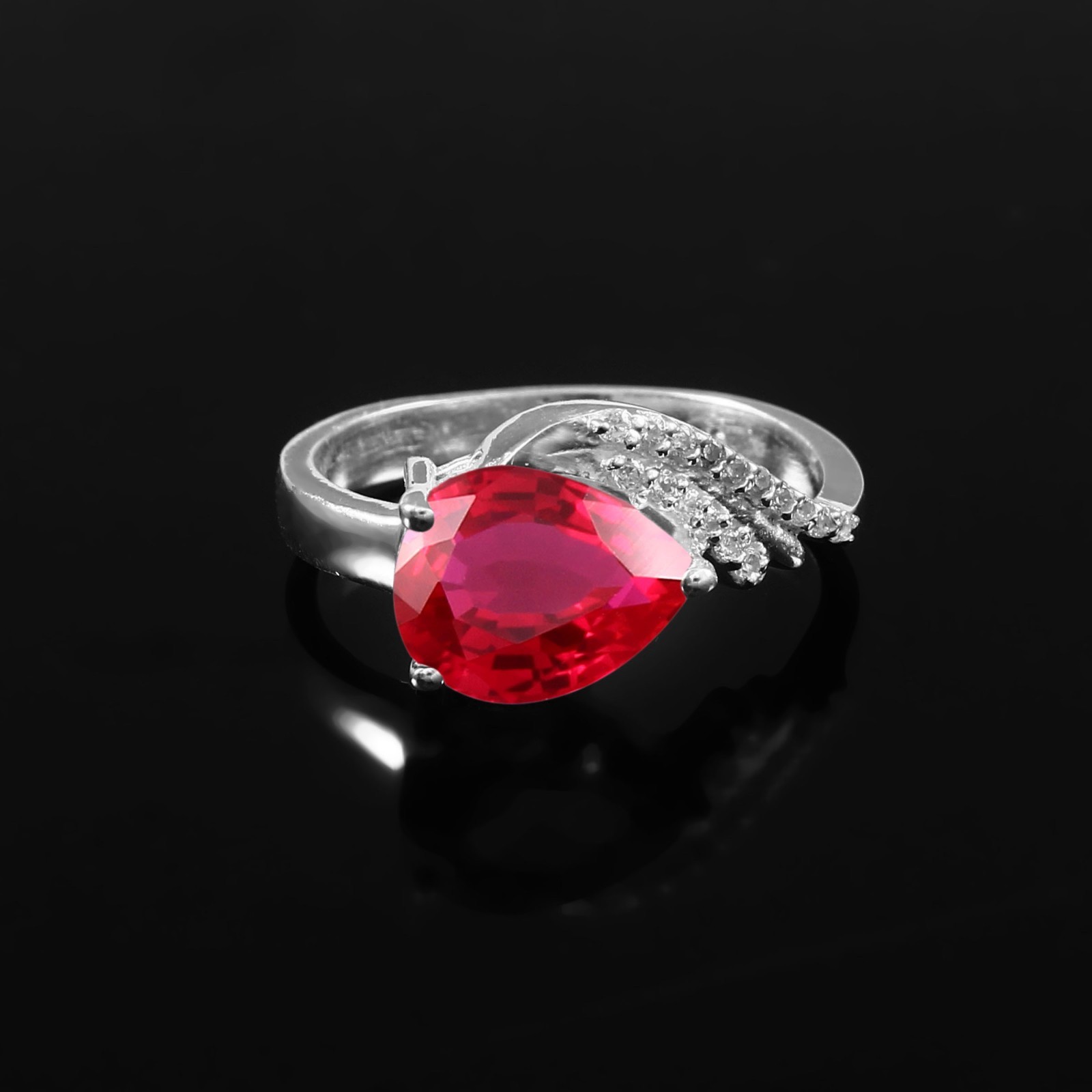 Burma Ruby Ring Solid 925 Sterling Silver Engagement Ring 10×8 MM Pear Cut