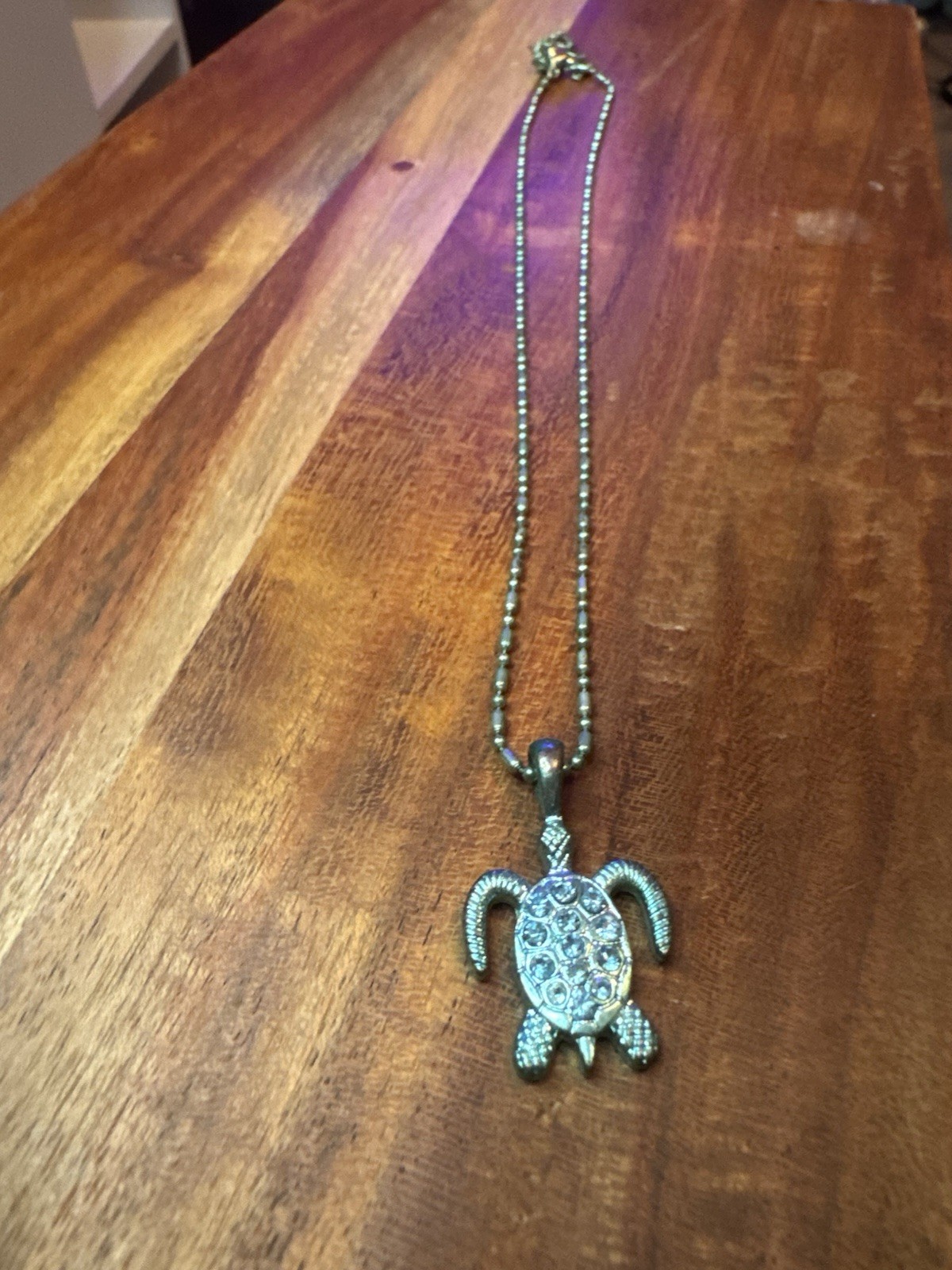 Teal Y2K Surf Turtle Charm Pendant Necklace teal Rhinestones Ball Chain Lobster